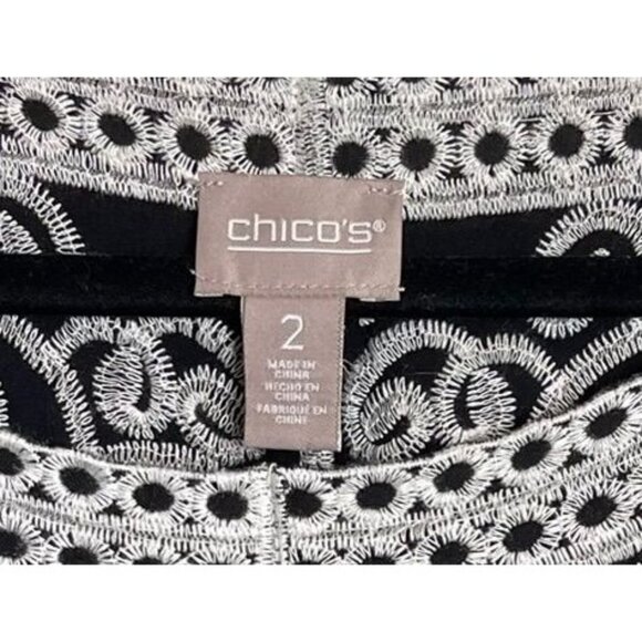 Chicos Embroidered Black White‎ Paisley Sheer Top Sz 12/14   Boho Chic Dressy - Picture 3 of 9
